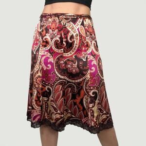 The Limited silk paisley floral lace trim midi skirt vintage Y2K pink brown 6‎ S